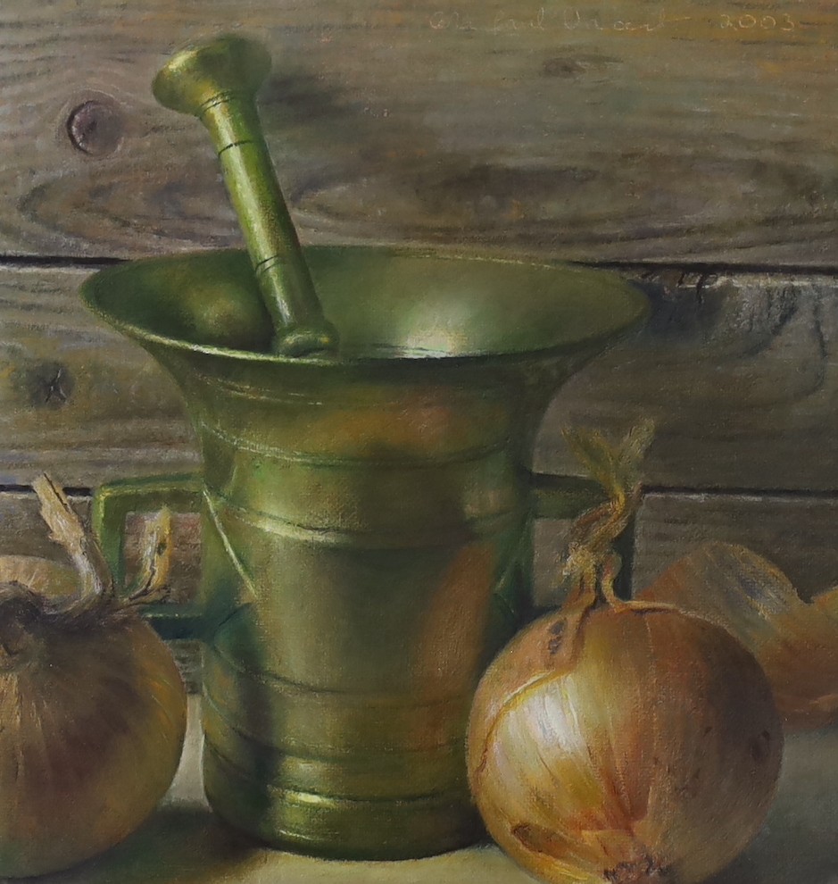Colin Vincent (Contemporary), mixed media, ‘Pestle and Mortar’, signed and dated 2003, 23 x 21cm